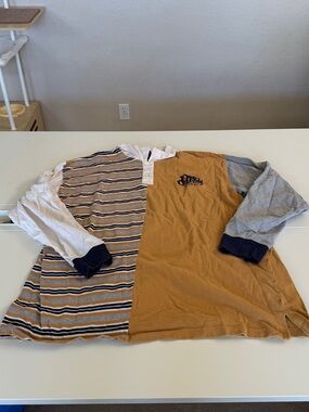 Colorblock Long-Sleeve Rugby Top in Mustard, Navy & Gray